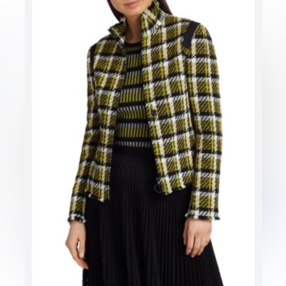 Akris Punto Lurex Check Tweed Jacket in Black and Yellow